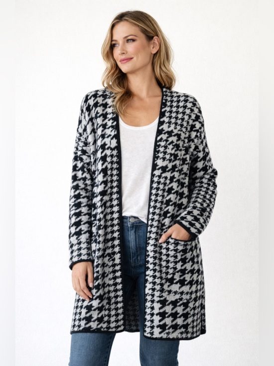 Nine West Sweaters - Nine West Black & White Houndstooth Open-Front Cardigan